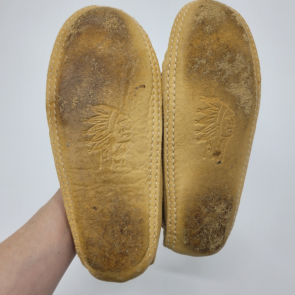 Laurentian Chief Moccasins Tan Moosehide Beaded Canada Style 7463 Womens Size 7 - Picture 11 of 16